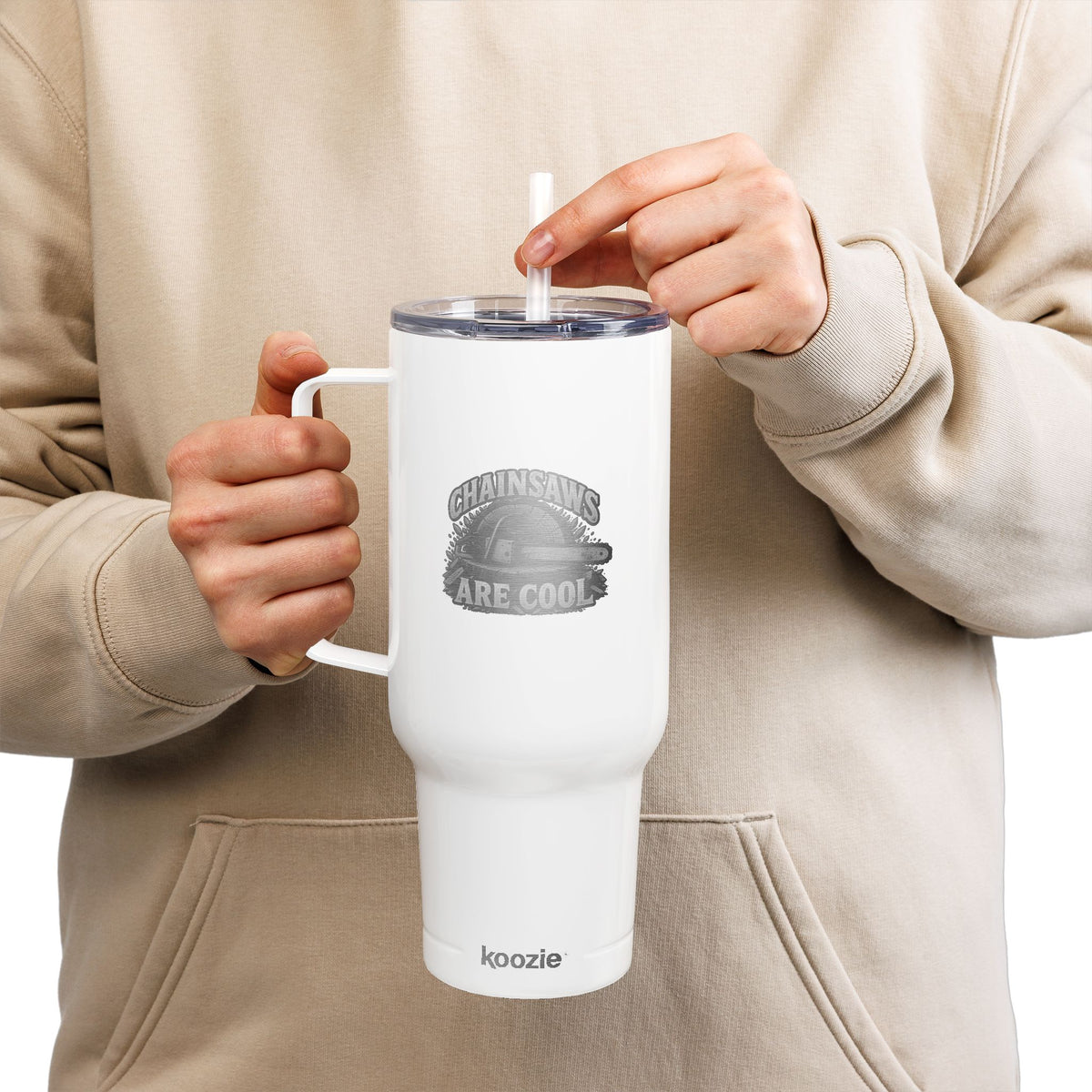 40oz Engraved Travel Tumbler - 'Chainsaws Are Cool' Stainless Insulated Cup with Lid
