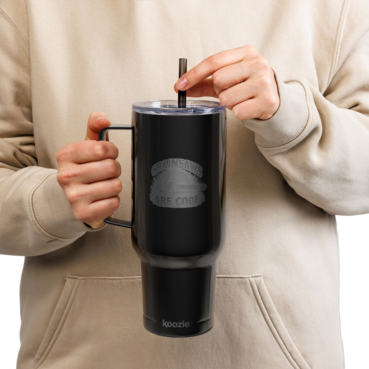 40oz Engraved Travel Tumbler - 'Chainsaws Are Cool' Stainless Insulated Cup with Lid