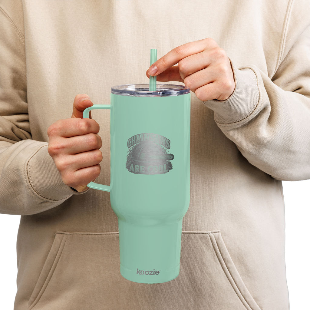 40oz Engraved Travel Tumbler - 'Chainsaws Are Cool' Stainless Insulated Cup with Lid