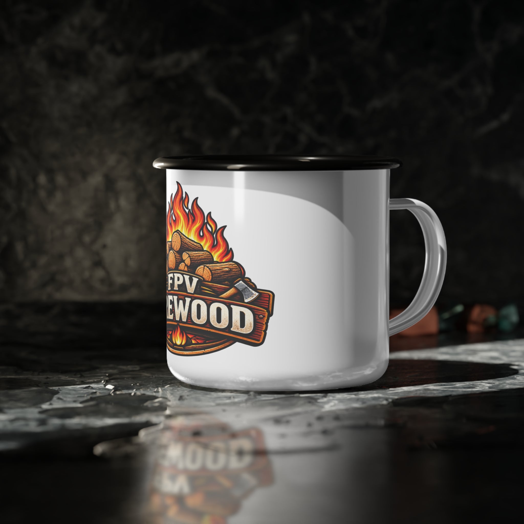 Enamel Camp Cup — "FPV Firewood" Campfire Logo Mug