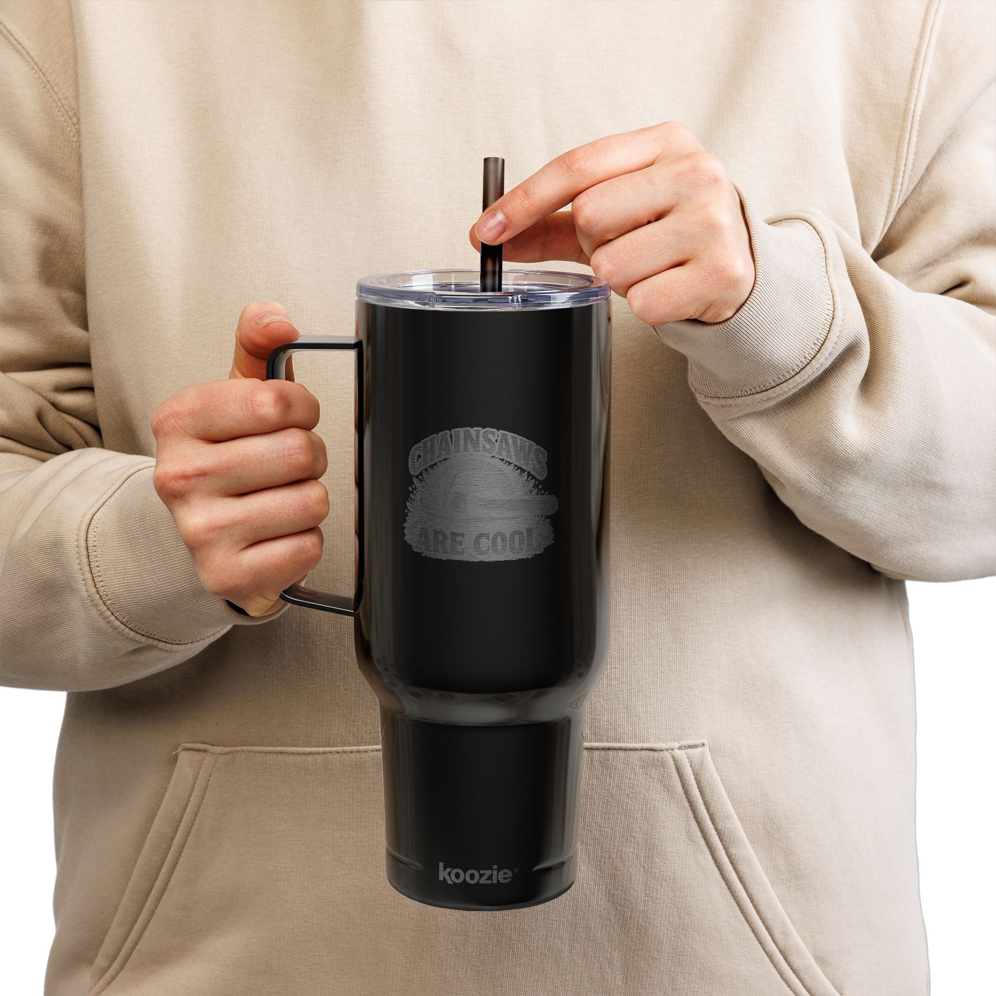 40oz Engraved Travel Tumbler - 'Chainsaws Are Cool' Stainless Insulated Cup with Lid