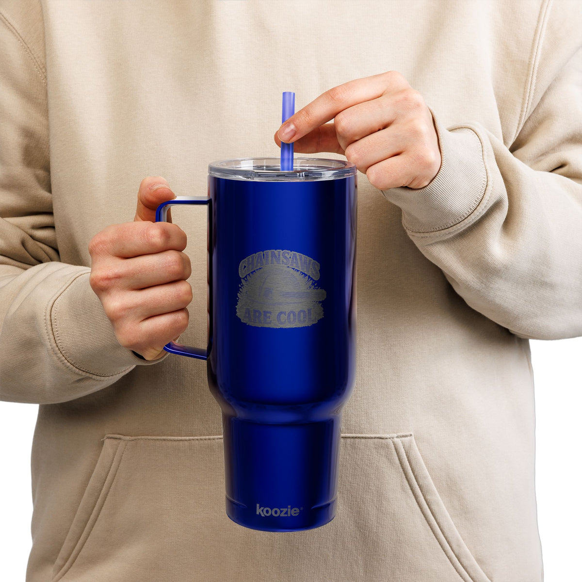 40oz Engraved Travel Tumbler - 'Chainsaws Are Cool' Stainless Insulated Cup with Lid
